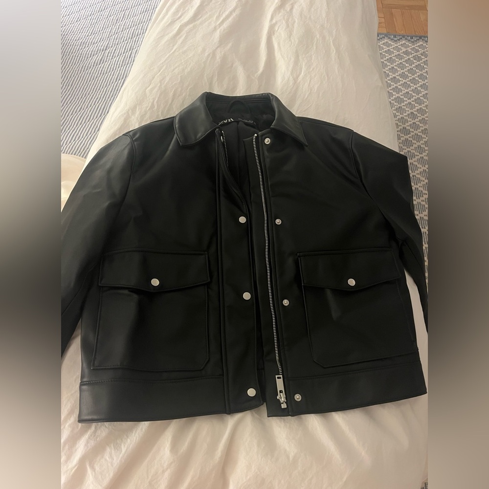 Zara Black Leather Jacket - Picture 2 of 2